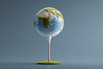 Earth golf ball on tee representing global environment