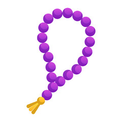 Obraz premium Flat vector illustration of Islamic tasbih prayer beads used for dhikr. Cartoon 2d sticker - Muslim worship, spirituality, and daily prayer symbol for Ramadan, Eid and other Islam religious designs