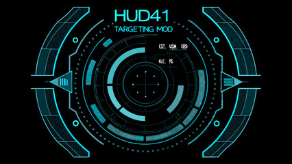 Futuristic hud41 targeting mod display with cyan glowing elements