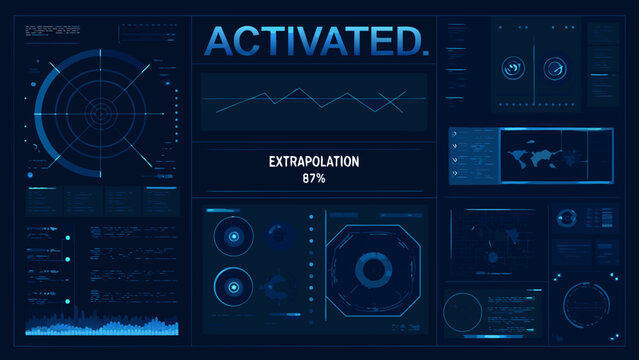 Futuristic interface displaying activated system status and data visualizations