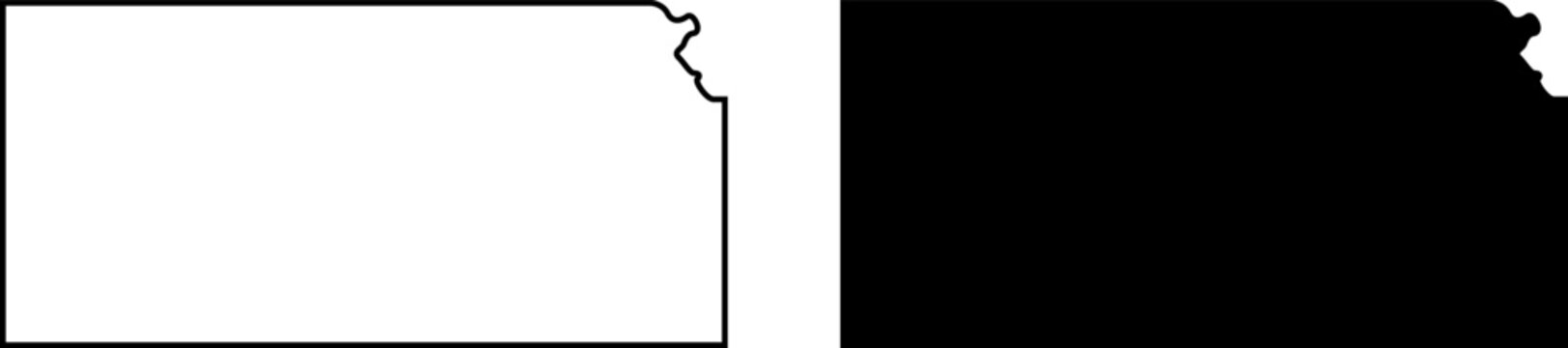 Kansas State Map Silhouette and Minimalist Outline Vector Set