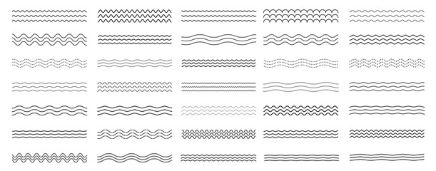 Waves line set.  Lines, waves, zigzag, borders.  Geometric vintage line collection. Vector illustration © stoker