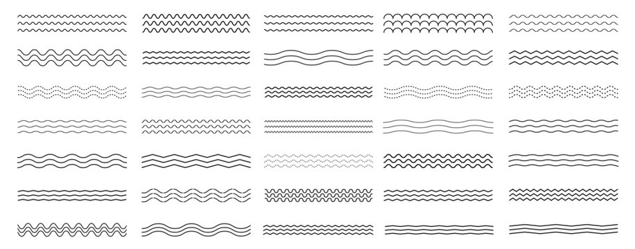 Waves line set.  Lines, waves, zigzag, borders.  Geometric vintage line collection. Vector illustration