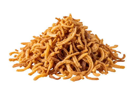pile of crispy fried onions or roasted onions isolated on transparent or white background. PNG
