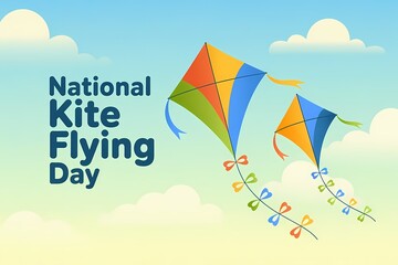 National Kite Flying Day Illustration with Colorful Kites Soaring in Bright Blue Sky