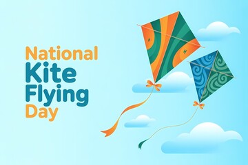 National Kite Flying Day Illustration with Colorful Kites Soaring in Bright Blue Sky
