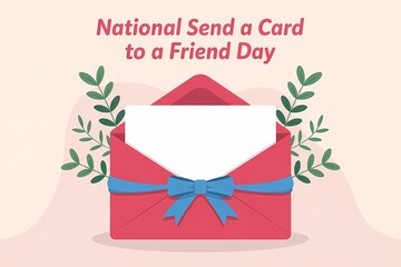 Send a Card to a Friend Day Cute Illustration with Smiling Envelope and Hearts