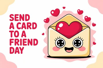 Send a Card to a Friend Day Cute Illustration with Smiling Envelope and Hearts