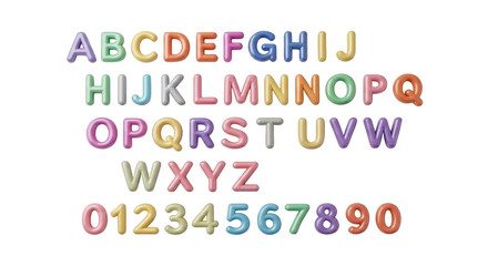 Obraz premium Colorful alphabet and numbers bold font isolated on transparent background for education and design