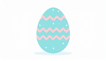 Easter egg isolated on white background with pastel blue and pink wavy stripes and polka dots