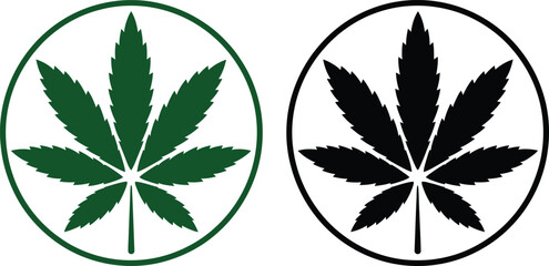 Two cannabis leaf illustrations in circular frames, one green and one black © Labonno's Art