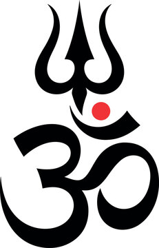 Om Symbol with Trident and Red Dot Vector Art for Hinduism and Spirituality