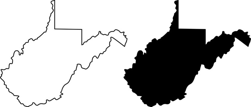 Map of West Virginia in black and white outline