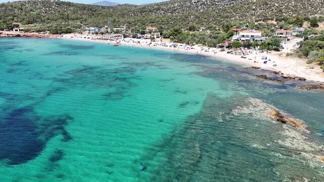 Vertical video of coastal resort and beach in Thasos