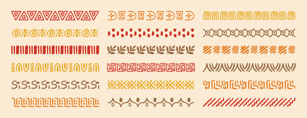 African tribal ethnic motive border doodle hand drawn style from geometrical shapes. boho scandinavian srtoke, traditional native decor. © Yanka