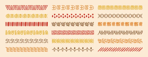 Canvas schilderij Boho stijl African tribal ethnic motive border doodle hand drawn style from geometrical shapes. boho scandinavian srtoke, traditional native decor.  © Yanka