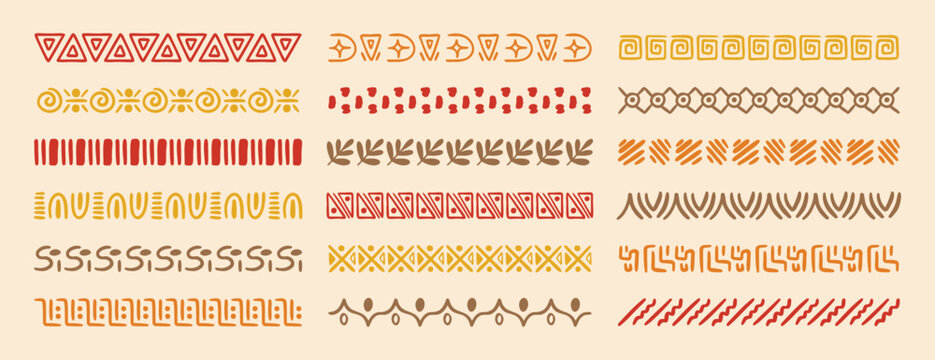 African tribal ethnic motive border doodle hand drawn style from geometrical shapes. boho scandinavian srtoke, traditional native decor.