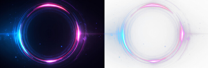 Magical colored spiral ribbon swirl creating luminous portal vortex with energy beams, flowing particles and bright light trails inside abstract universe dimension.  © Ольга Гордеева