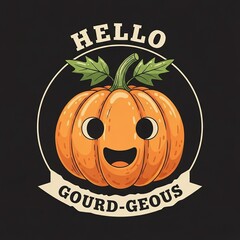 Hello Gourd-geous Flat Vector Pumpkin Logo