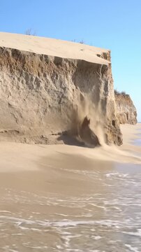 Sand Cliff Erosion Caused by Ocean Waves on a Sunny Beach Day