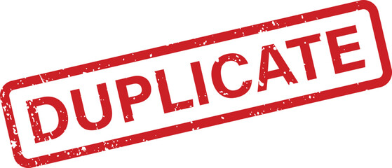 A red rubber stamp with the bold word DUPLICATE on a clean white surface