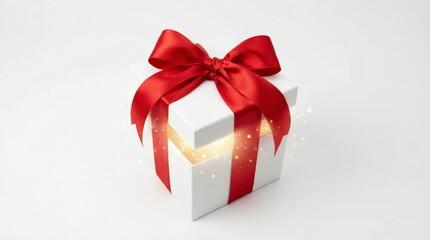 Obraz premium Romantic Surprise: White Gift Box with Red Satin Ribbon