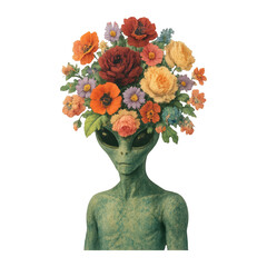 Fototapeta premium PNG Alien adorned with floral crown.