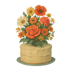 Fototapeta premium PNG Floral cake with vibrant flowers.