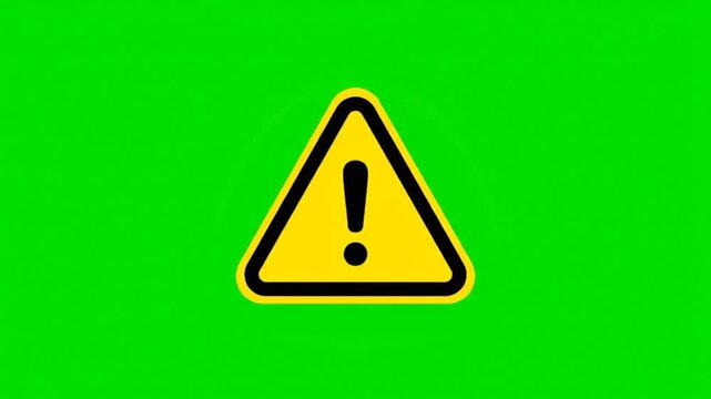 Caution symbol video animation on green screen displaying warning sign with exclamation mark