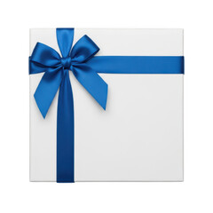 A beautifully wrapped gift box with a blue ribbon ready for a special occasion