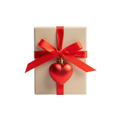 A beautifully wrapped gift box with a vibrant red ribbon tied in a bow