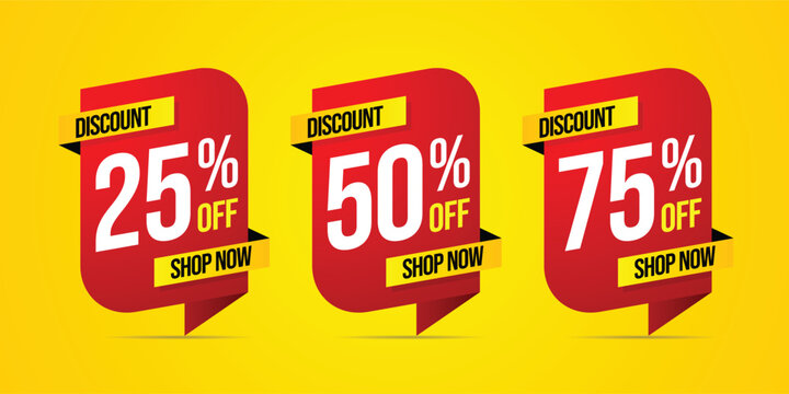 Discount sale banners 25 50 75 percent off shop now vector illustration flat design