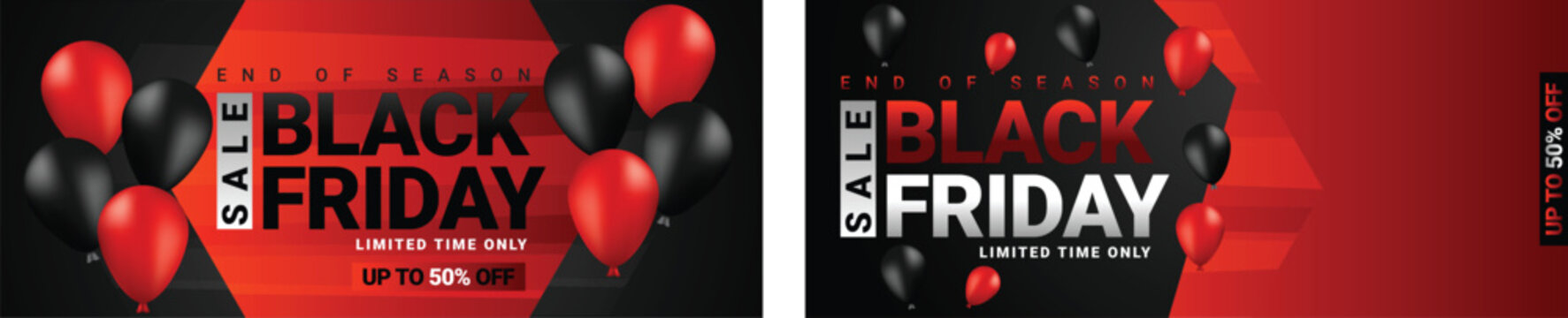 Black Friday sale banner with shopping icons and discount tags vector illustration