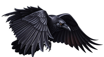 Obraz premium Majestic raven soaring with spread wings detailed illustration isolated on transparent background