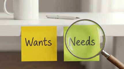 Focus on Needs Over Wants Minimal Productivity and Financial Planning Concept