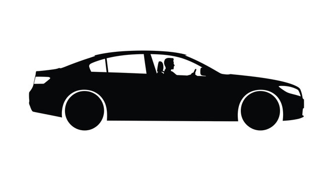 A sleek modern sedan is presented in a striking black profile view emphasizing its dynamic form a silhouette high quality professional
