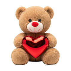 A cute teddy bear holding a heart-shaped pillow for valentine's day