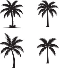Palm tree silhouette set nature vector isolated on white background 