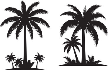 Palm tree silhouette set nature vector isolated on white background 