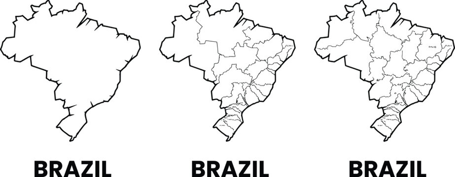 Brazil map outlines with state borders and labels country states
