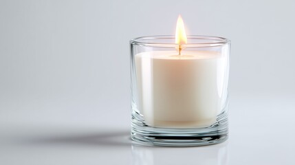 White Candle in Glass Jar with Lit Flame - Minimalist Aesthetic