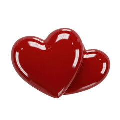 Two vibrant red heart-shaped balloons floating against a white background