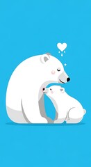 Obraz premium A polar bear and her cub share a tender moment with a heart above