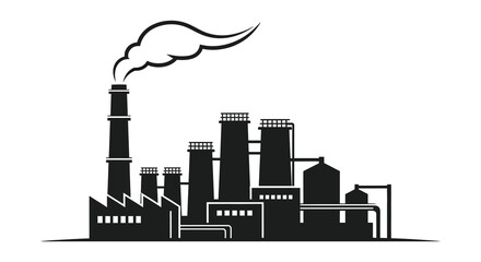 Obraz premium An illustration depicts a dark factory complex with multiple smokestacks releasing plumes of smoke presented as a silhouette high quality