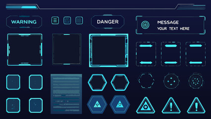 A collection of futuristic glowing blue user interface elements © SayanKumar