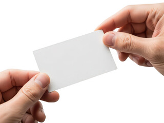 Obraz premium Hands exchange a blank business card isolated on transparent background