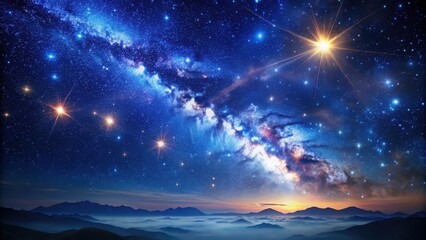 Fototapeta premium A celestial canvas of deep blues and twinkling stars stretches across a starry night sky