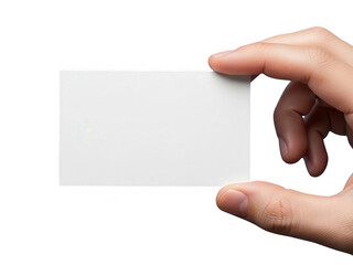 Obraz premium Hand holding blank business card isolated on transparent background
