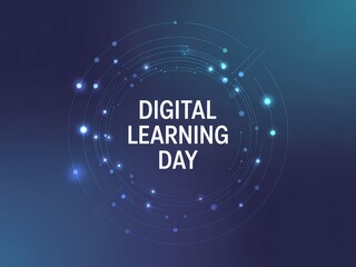 Digital learning day with glowing blue dots and lines on dark blue background
