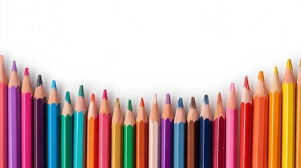 Colored pencil crayons school background isolated on white for you education message